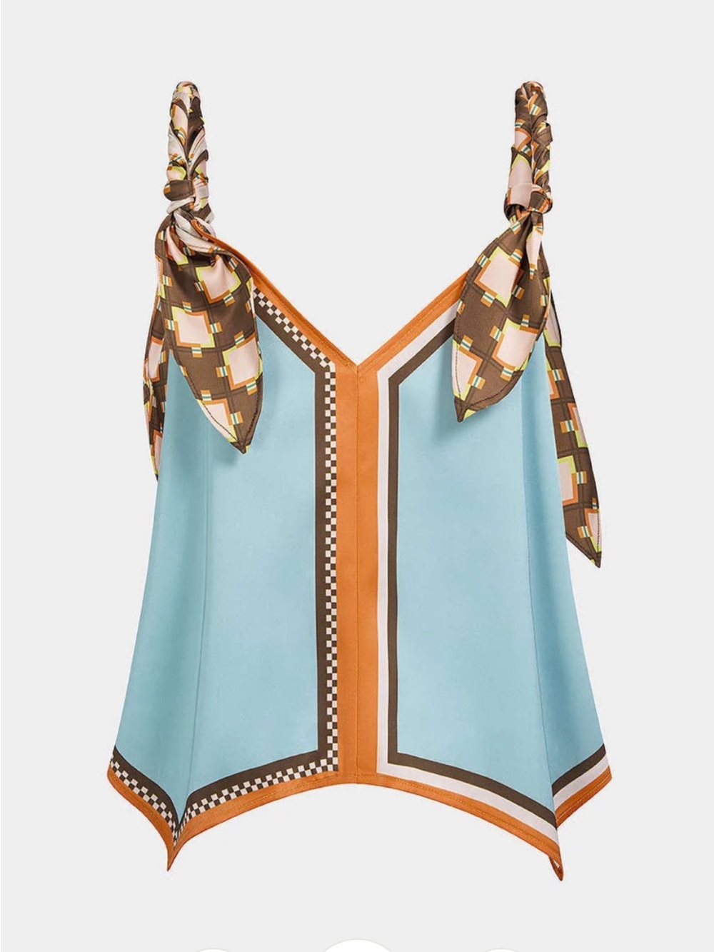 Geometric print satin V-neck twist knot cami